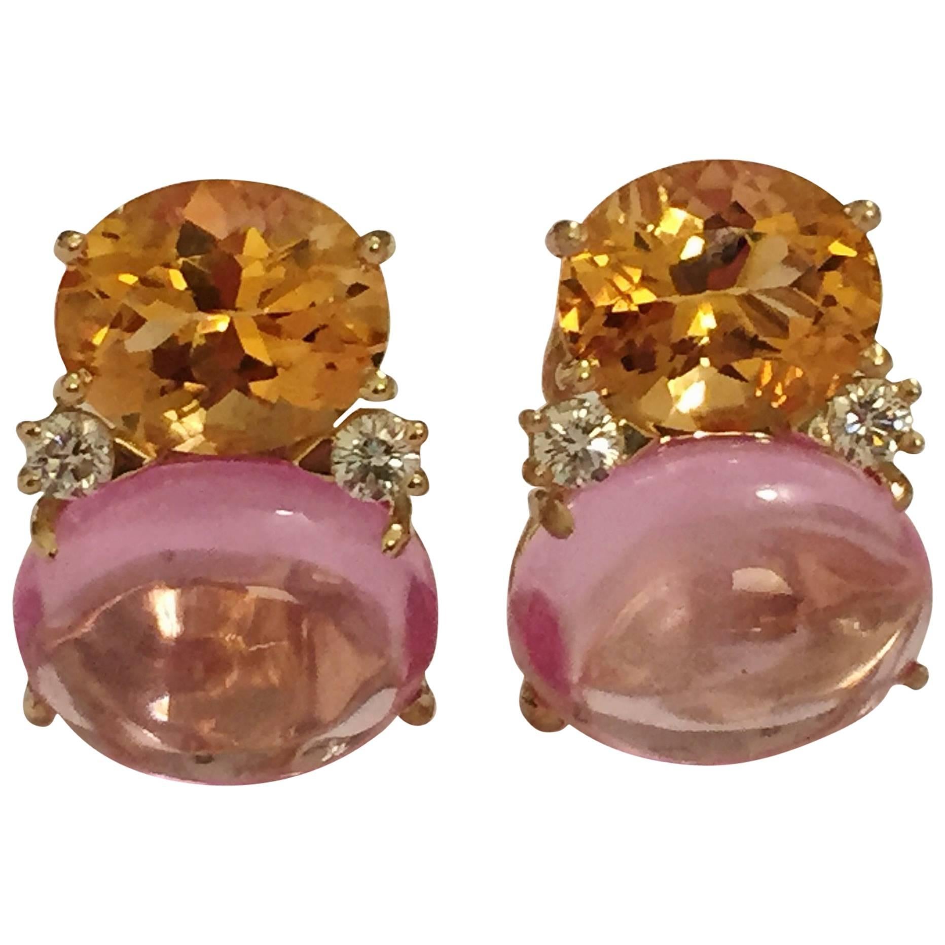 Large GUM DROP™ Earrings with Citrine and Cabochon Pink Topaz and Diamonds For Sale