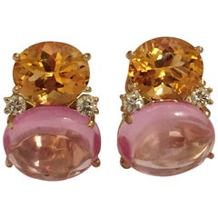 Große GUM DROPTM-Ohrringe mit Citrin und Cabochon, rosa Topas und Diamanten