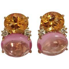 Large GUM DROP™ Earrings with Citrine and Cabochon Pink Topaz and Diamonds 5