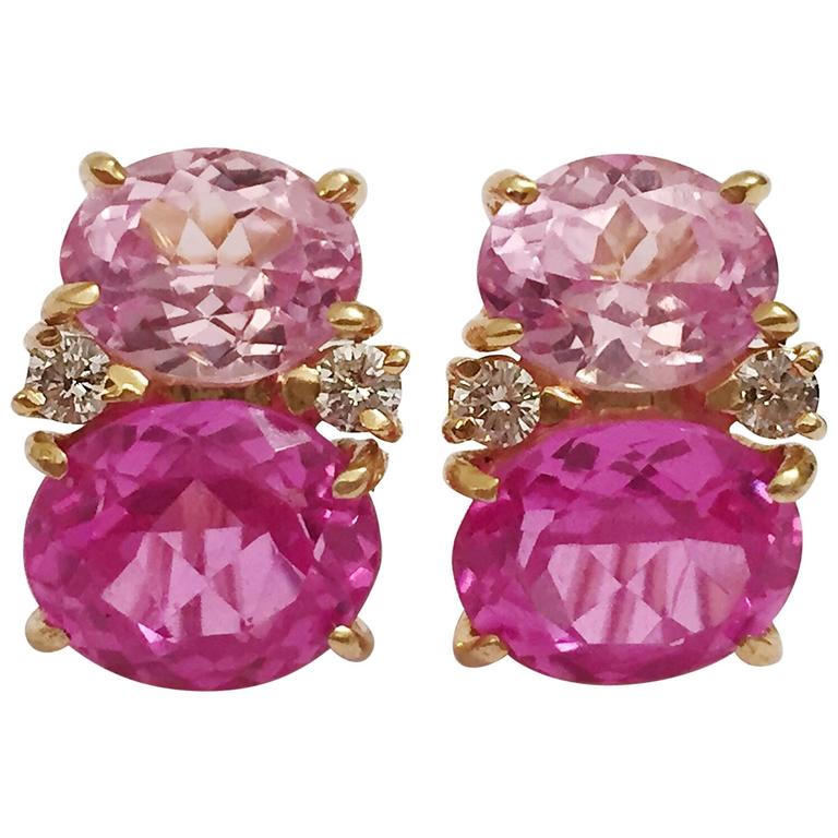 Medium Gum Drop Earrings With Pink Topaz And Diamond For At Medium Gum Drop Earrings With Pink Topaz And Diamond For