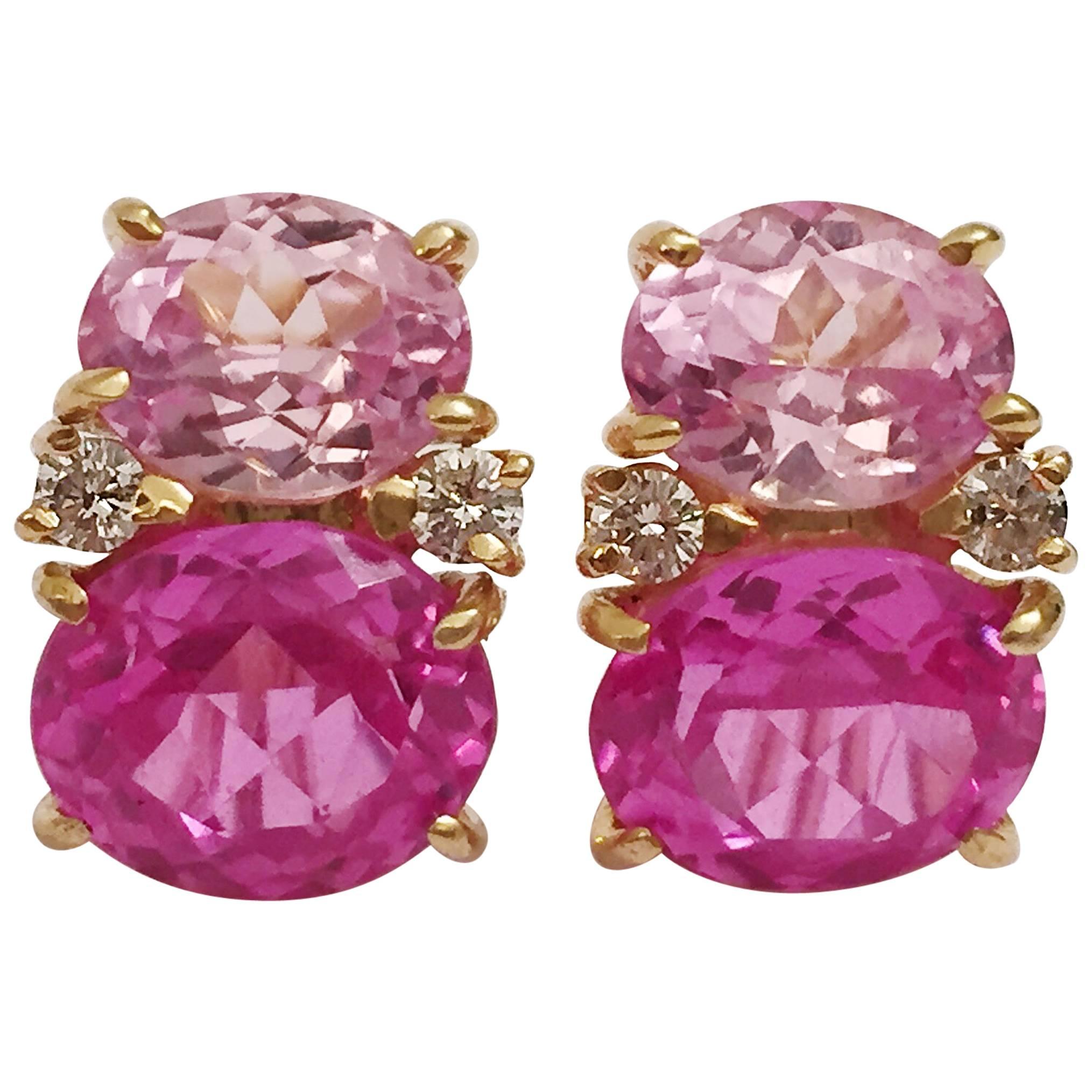 Medium GUM DROP™ Earrings  with Pink Topaz and Diamond  For Sale