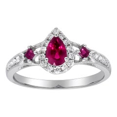 0.50 Carat Pear and 0.13 Carat Square Ruby Diamond Accents 14K White Gold Ring