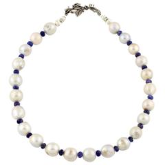 Large White Tahitian Pearl Tanzanite Necklace