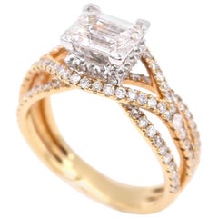 1.03 Carat Baguette Diamond Dainty Crossover Engagement Ring in 18K Rose Gold