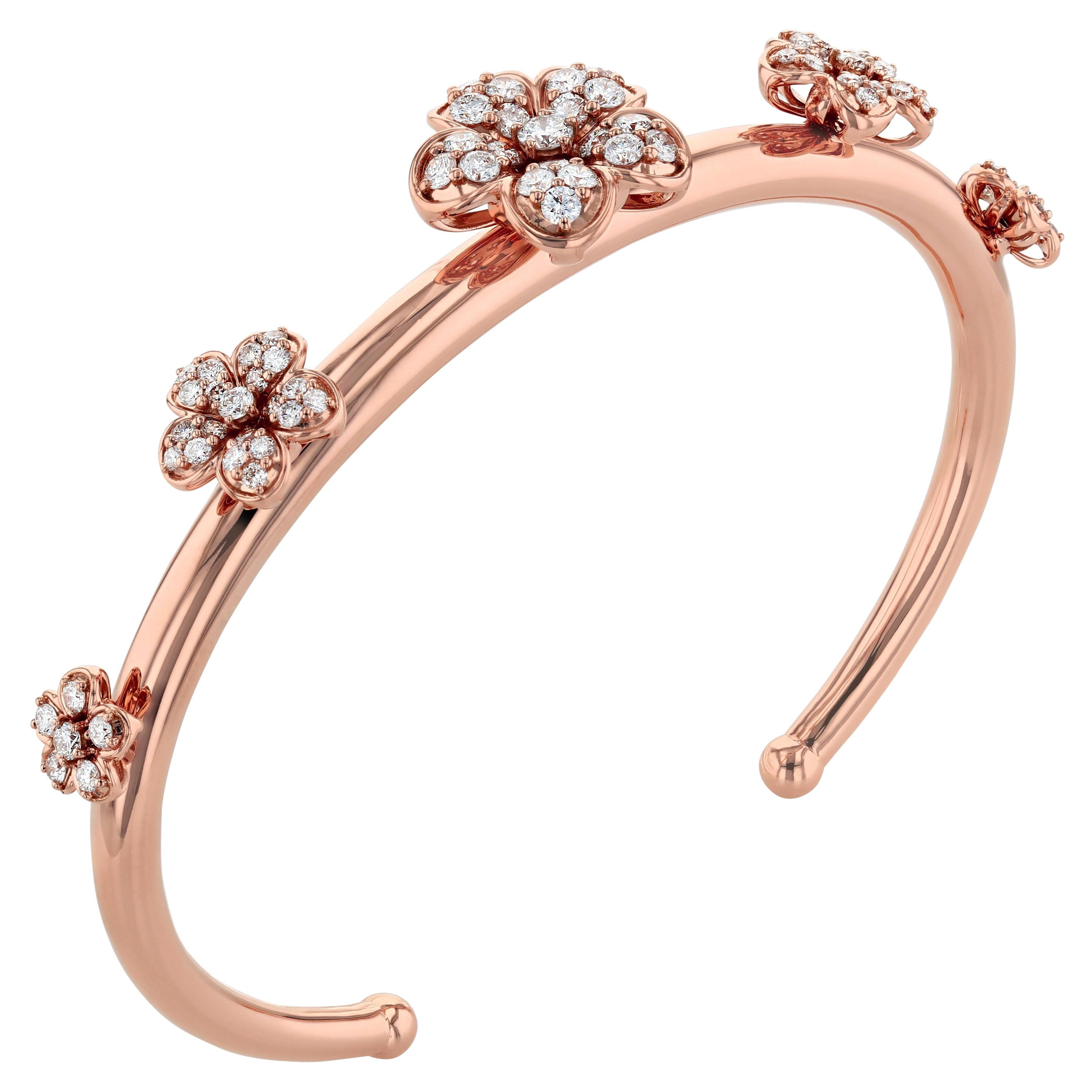 TOKTAM 18k Rose Gold Romantic Rose Style Diamond Cuff Bracelet