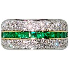 Fine Emerald and Diamond Half Band Ring