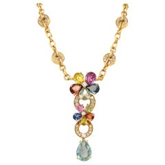 Bvlgari Multicolor Sapphire & Diamond Flower Necklace