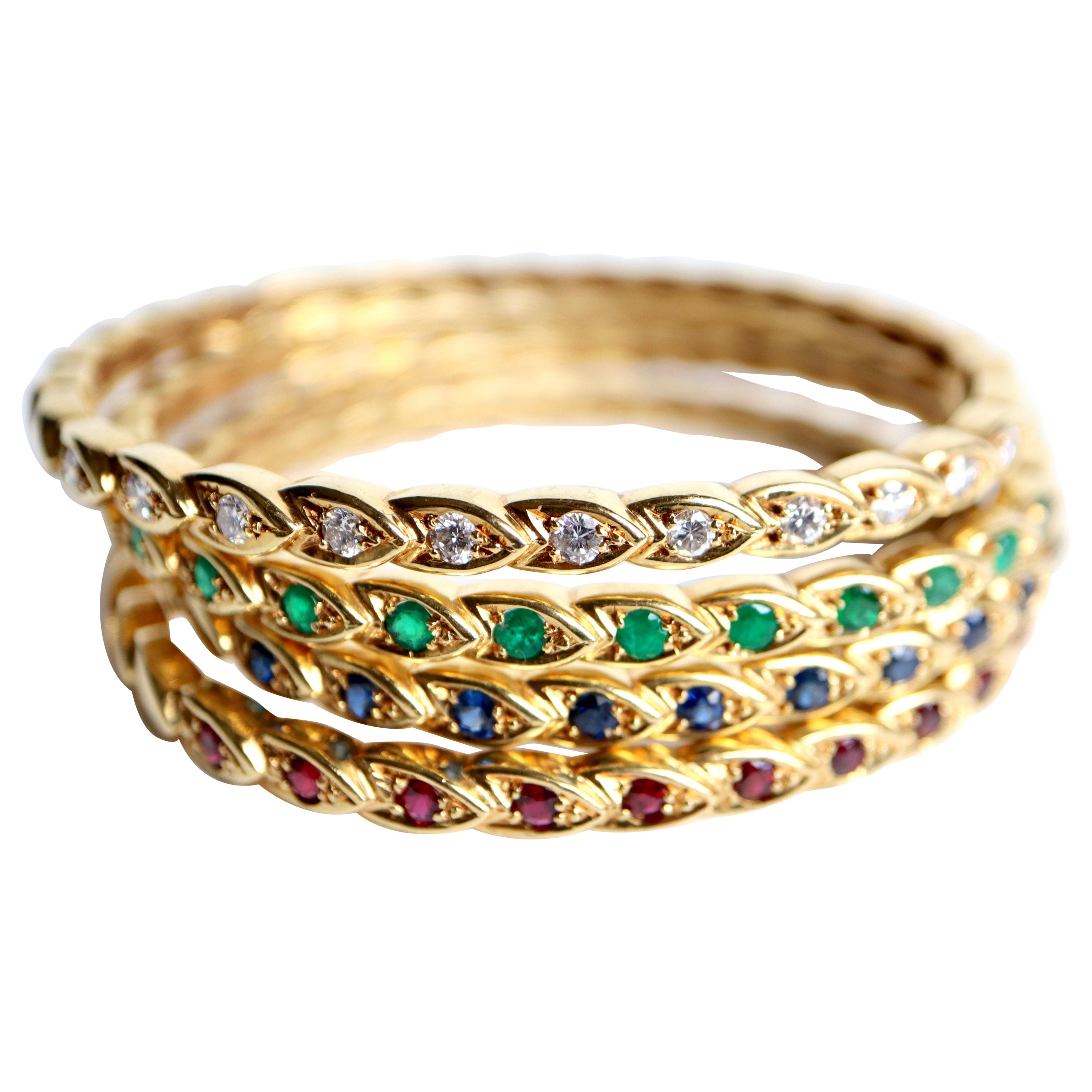 Chaumet 4 Rigid Bracelets in Yellow Gold and Precious Stones