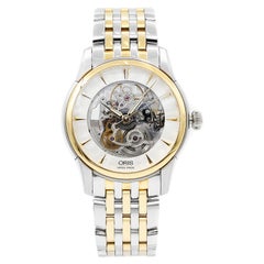 Oris Artelier Skeleton Steel Gold Plated Automatic Mens Watch 734-7670-4351MB