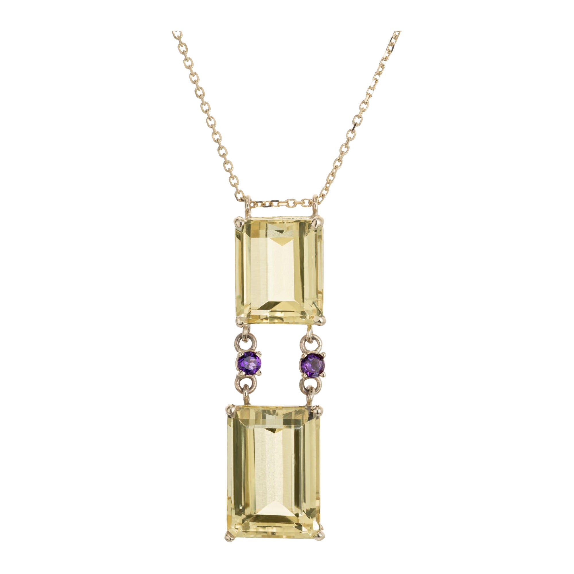 9.92 Carat Beryl Heliodor Amethyst Yellow Gold Pendant Necklace For Sale