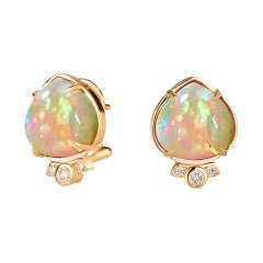 Syna Yellow Gold Small Opal Earrings with Diamonds