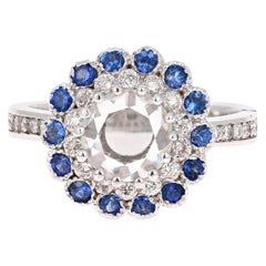 1.72 Carat Rose Cut Diamond Sapphire 18 Karat White Gold Ring