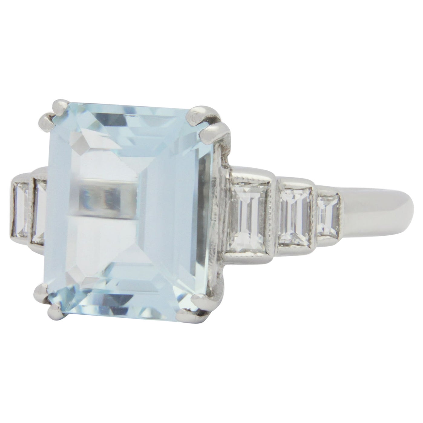 Art Deco Style, Platinum, Diamond & Aquamarine Ring