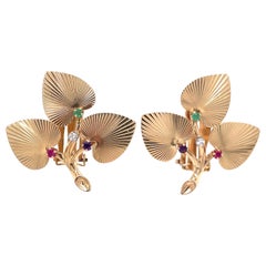 Tiffany & Co., Floral Gemstone Earrings 14 Karat Yellow Gold