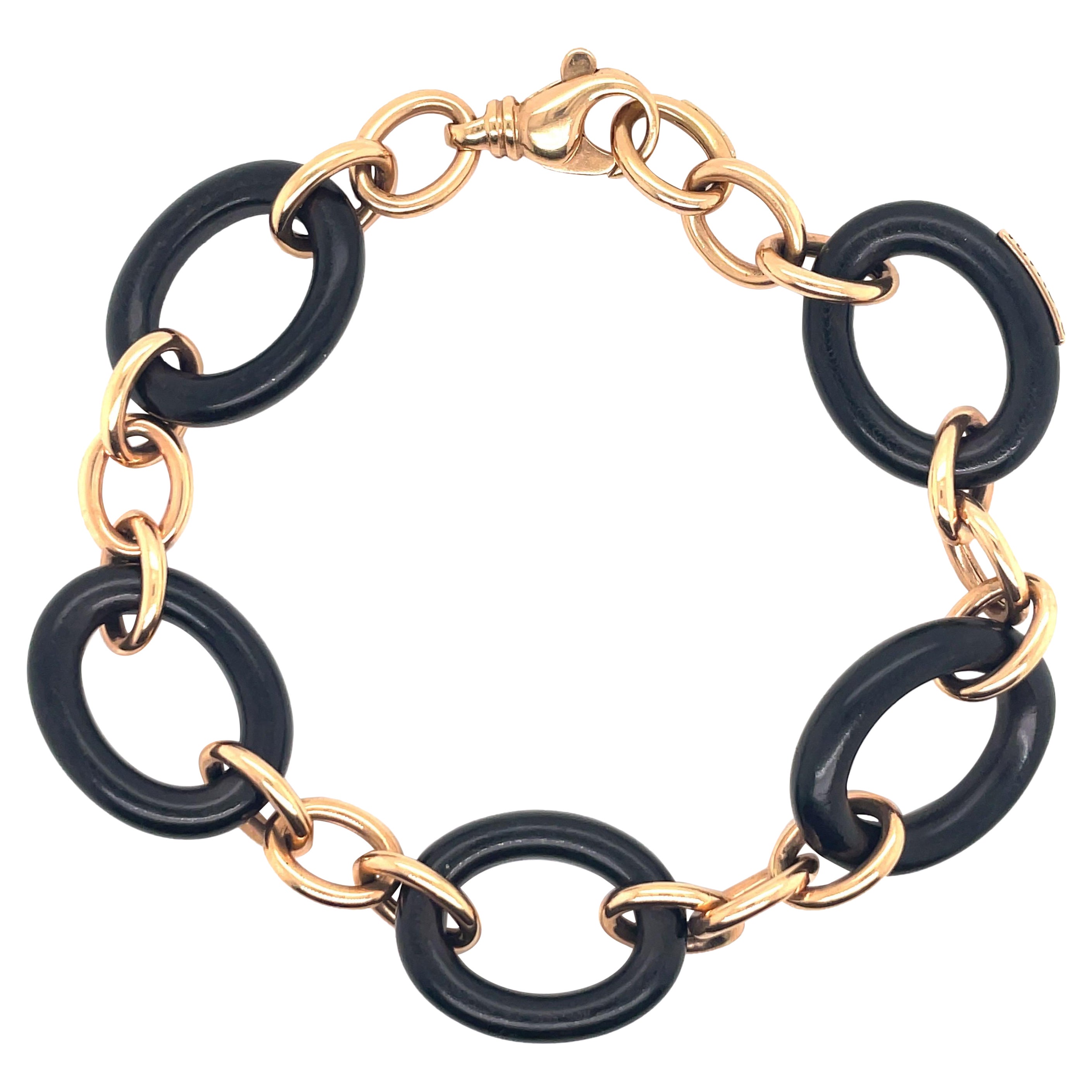 Oromalia Ebony Wood Link Bracelet 18 Karat Rose Gold 15.4 Grams For Sale