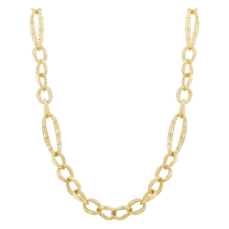 TOKTAM 18k Yellow Gold Geometric Double Chain Diamond Necklace For Sale