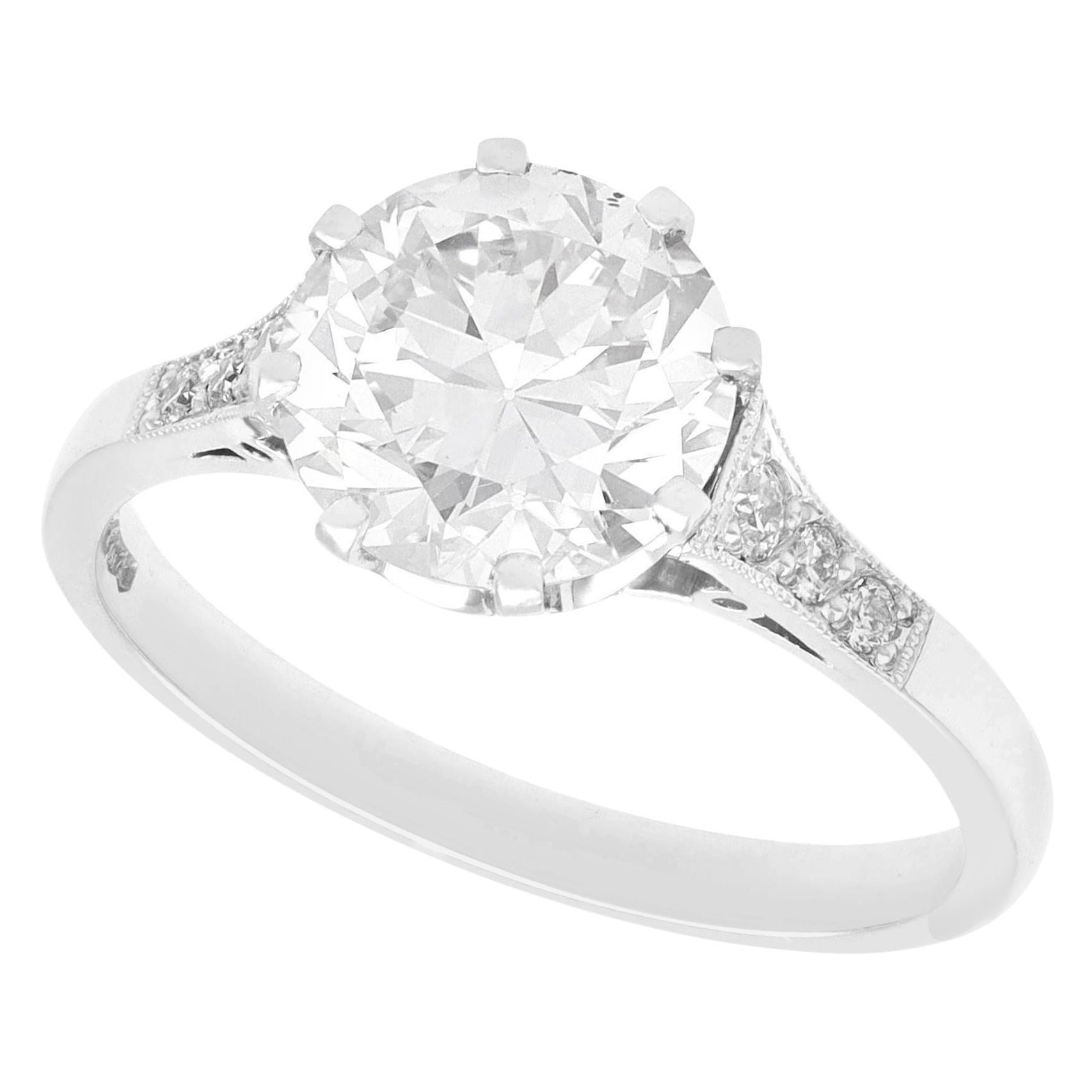 2.38 Carat Diamond and Platinum Solitaire Engagement Ring For Sale