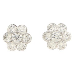 Floral Diamond Stud Earrings in 18 Karat White Gold