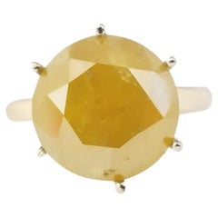 GIA 8.17 Carat Natural Fancy Yellow Round Diamond Solitaire Yellow Gold Ring 14k