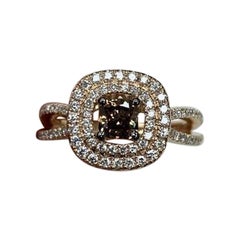 Braut-Ehering, Halo-Ring, 14 Karat Gelbgold, runde schokoladenbraune Diamanten