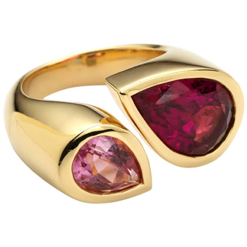 Deux Poires Pink Tourmaline Gold Ring