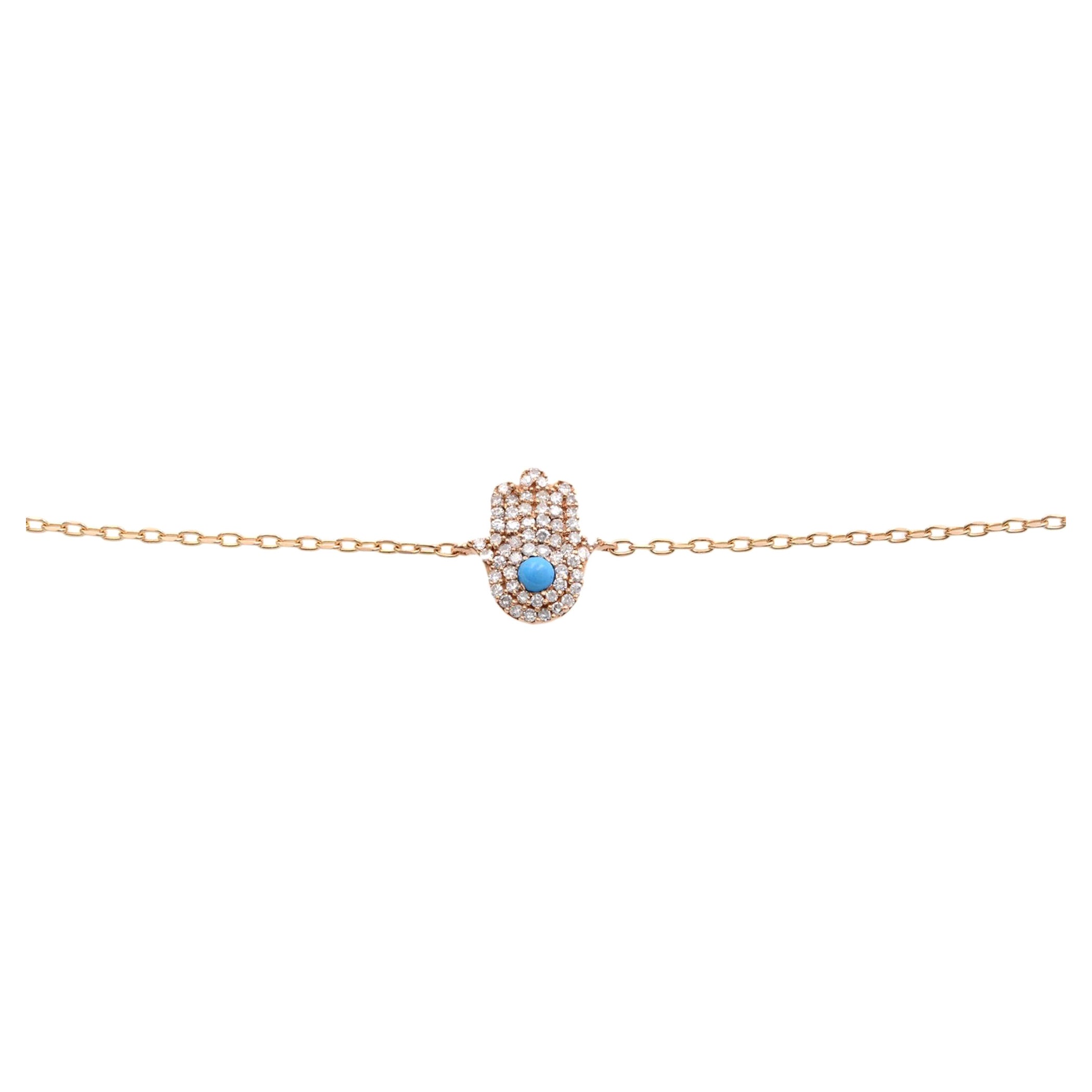 Rachel Koen Diamond Hamsa Bracelet 14k Rose Gold 0.15cttw For Sale