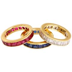 Ruby Sapphire Diamond gold Eternity Ring Set 5