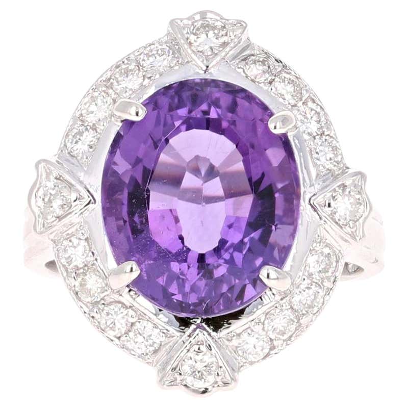 Art Deco Certified 13.54 Carat Siberian Amethyst Diamond Ring For Sale ...