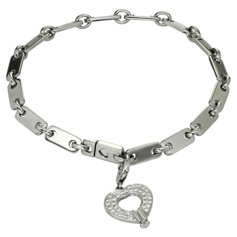 Cartier Fidelity Diamond White Gold Heart Charm Lock Bracelet For Sale ...