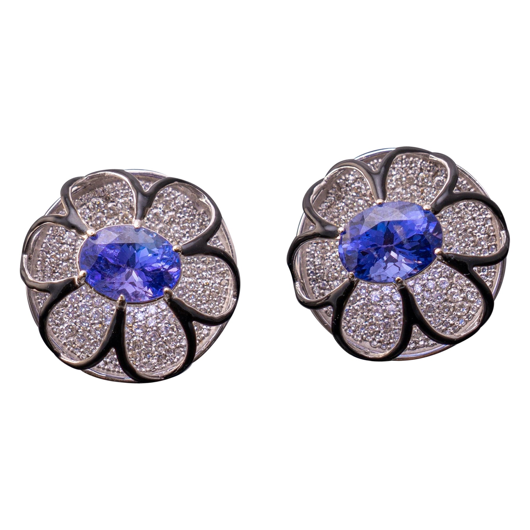 6.01 Carat Tanzanite and Diamond Stud Earrings For Sale