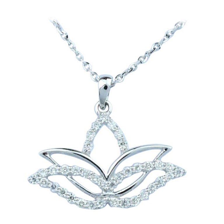 14k Gold Diamond Lotus Necklace Minimalist Spiritual Lotus Necklace For Sale