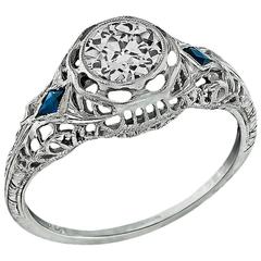 GIA Cert 0.63 Carat Diamond Sapphire Gold Engagement Ring 4