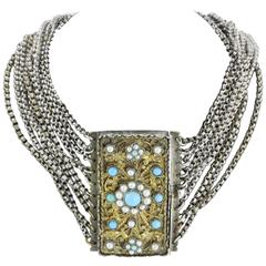 1840s Austrian Hungarian 13 Loth Silver Turquoise & Pearl Gilt Necklace 6