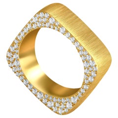 1, 2 Carat White Diamond 18 Karat Matte Yellow Gold Ring Sahara Collection by D&A