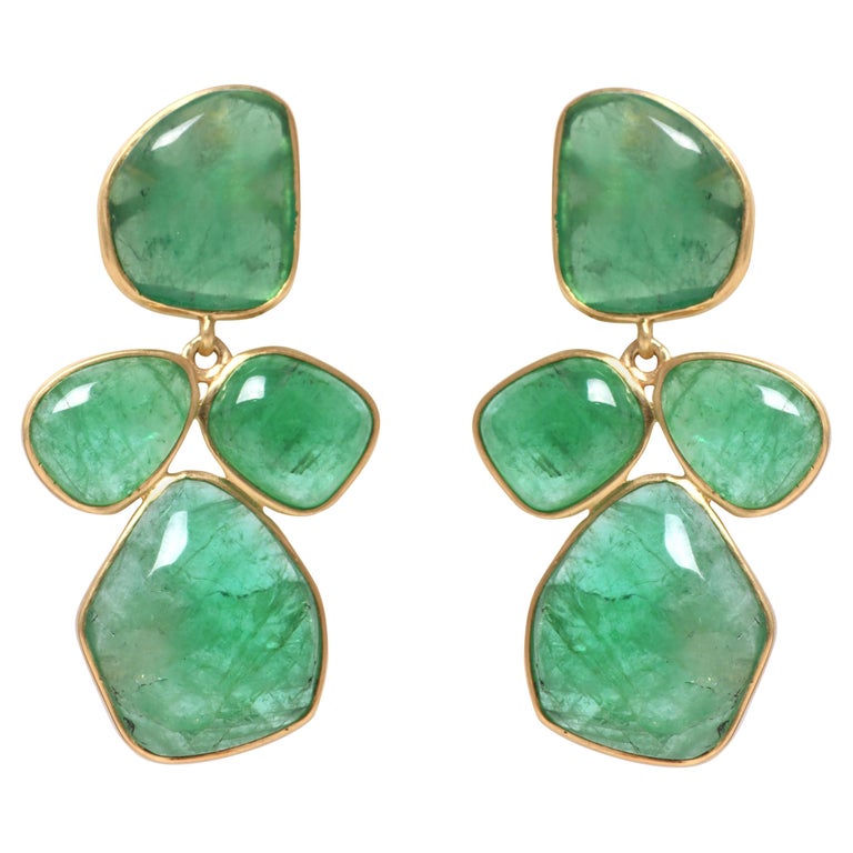 18 Karat Yellow Gold 16.30 Carat Natural Emerald Dangle Earrings in ...
