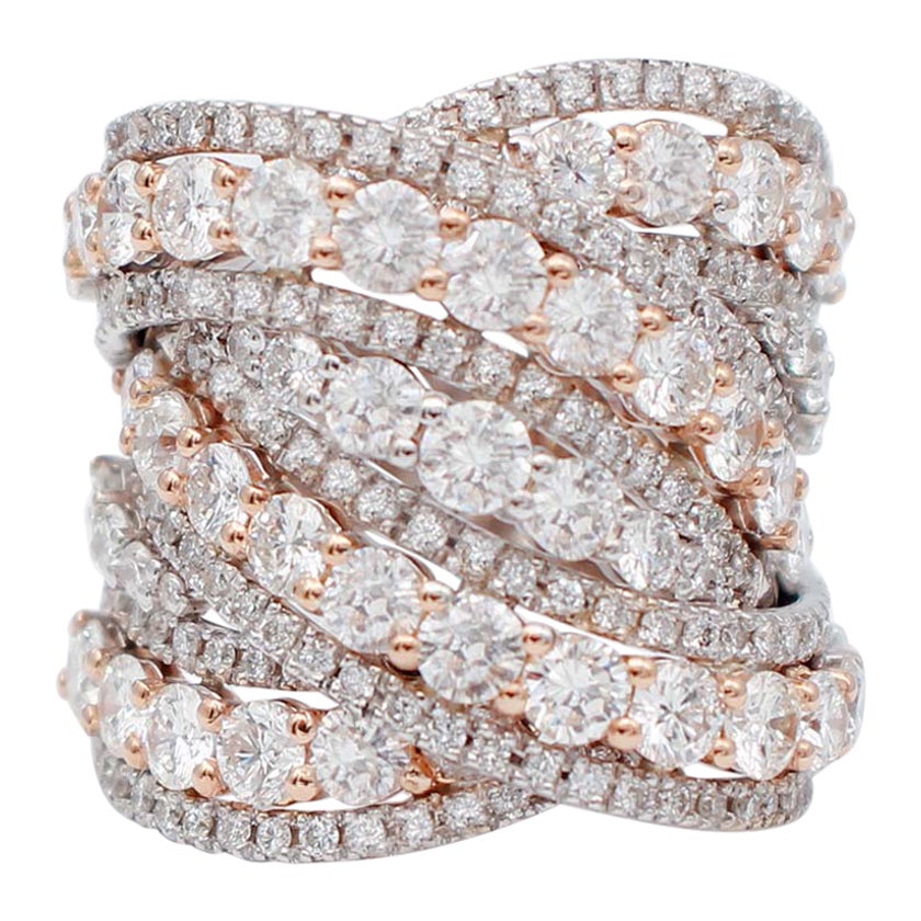 Diamonds, 18 Karat White and Rose Gold Band Ring For Sale