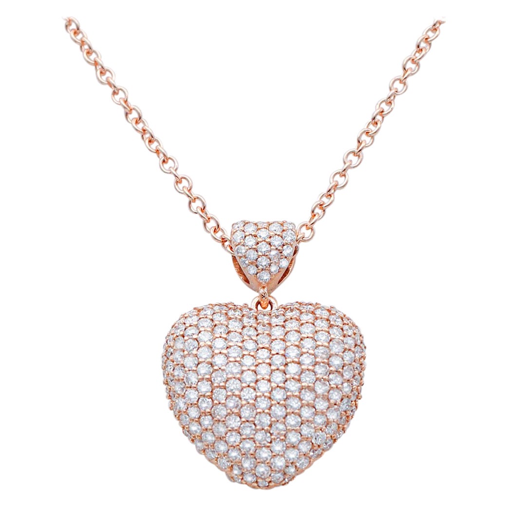 Diamonds, 18 Karat Rose Gold Heart Shape Pendant Necklace