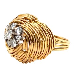 Vintage 18 Karat Yellow Gold and Diamonds Cocktail/Dress Ring, 1950s