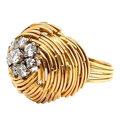 Bague cocktail/bague de soirée en or jaune 18 carats et diamants, années 1950