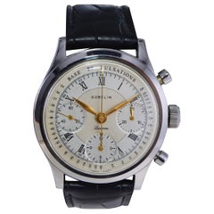 Used Gubelin Stainless Steel Valjoux 72 Chronograph Doctors Pulsation Watch, 1940s