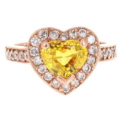 2.71 Carat Heart Cut Yellow Sapphire Diamond Engagement Ring