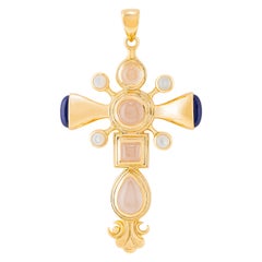 Dynasty Cross Pendant in Gold w/ White Quartz