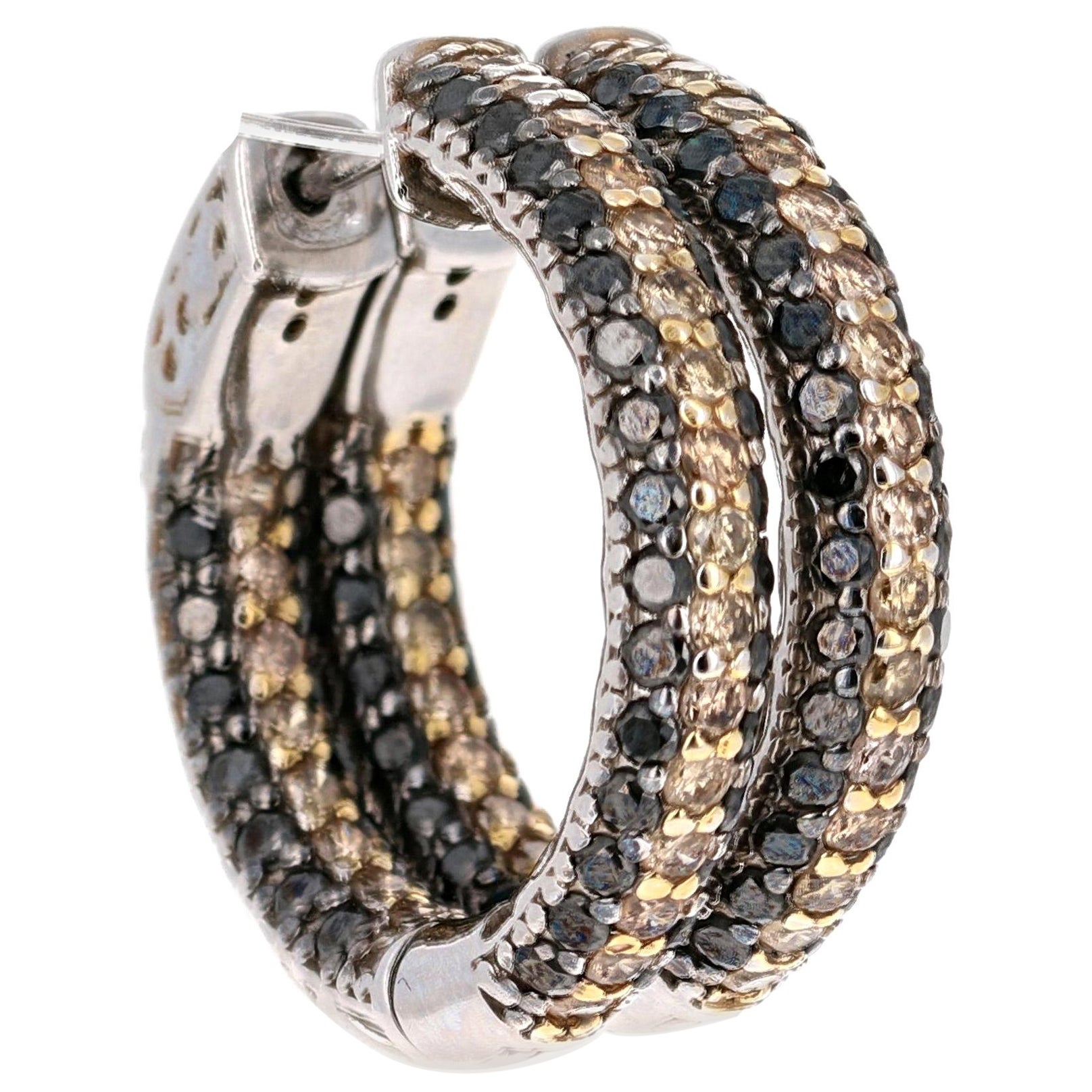 4.29 Carat Black Diamond Brown Diamond White Gold Hoops en vente