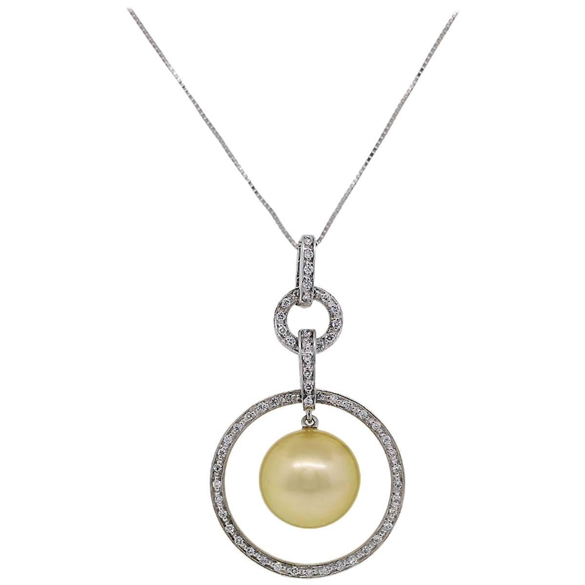 Iridesse Pearl Diamond Gold Pendant Necklace For Sale