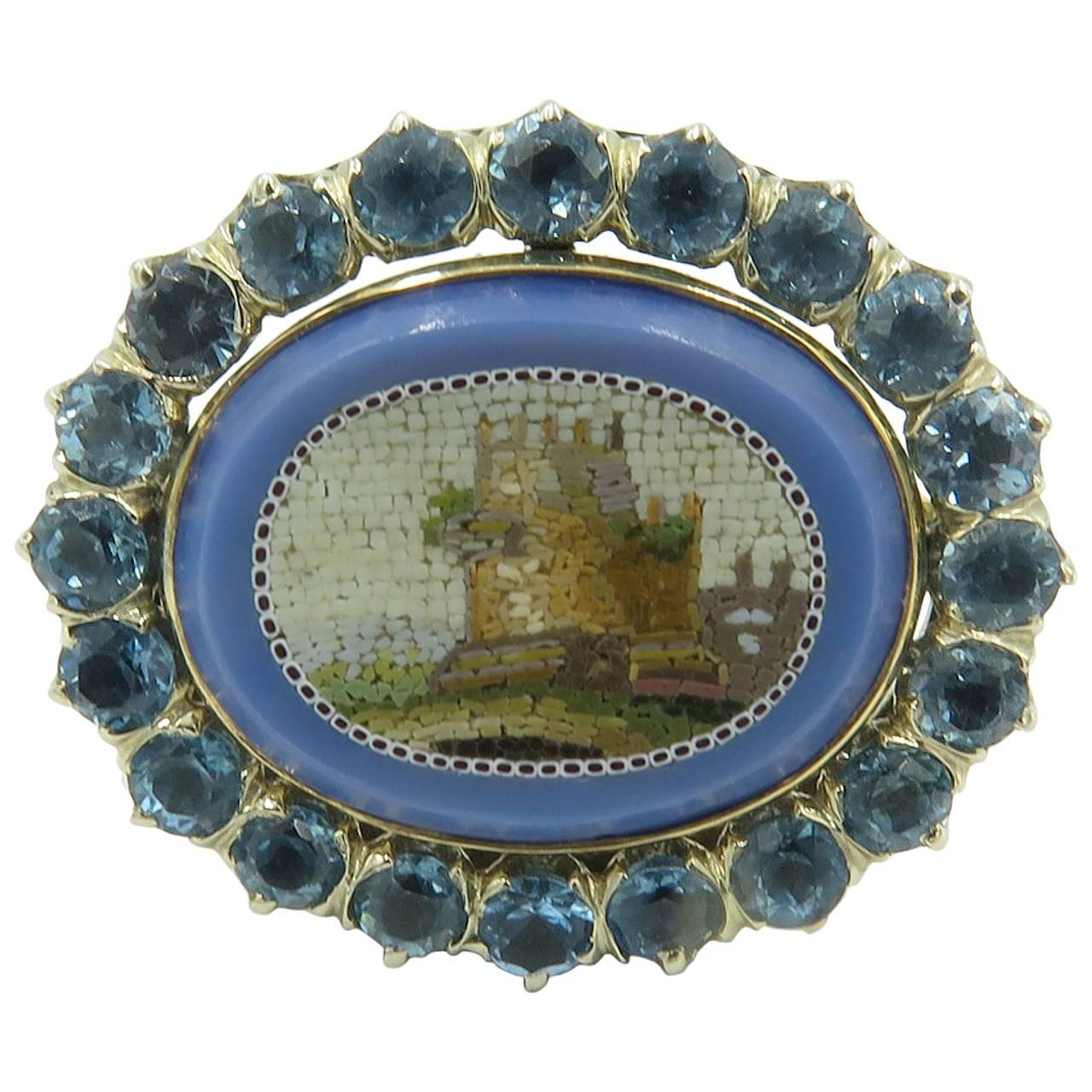 19th Century Vatican School micromosaic ring depicting the Torre Normana