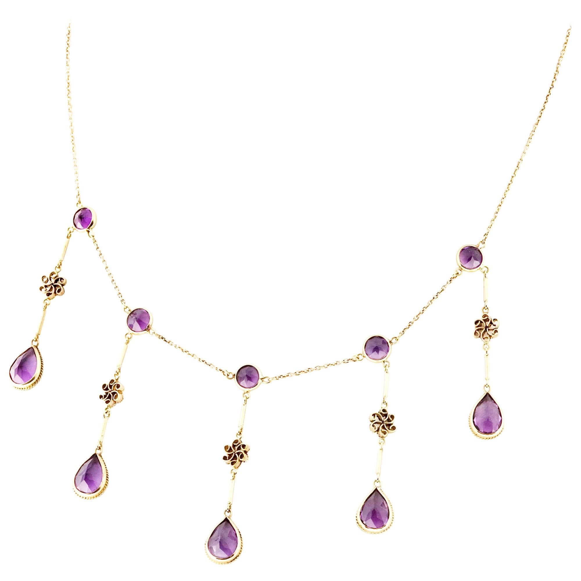 Amethyst Gold Chandelier Necklace
