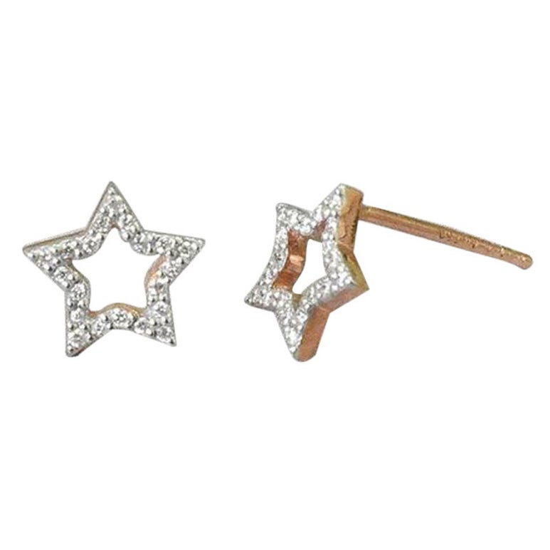 14k Rose Gold Tiny Diamond Star Stud Earrings Pave Diamond Tiny Earrings