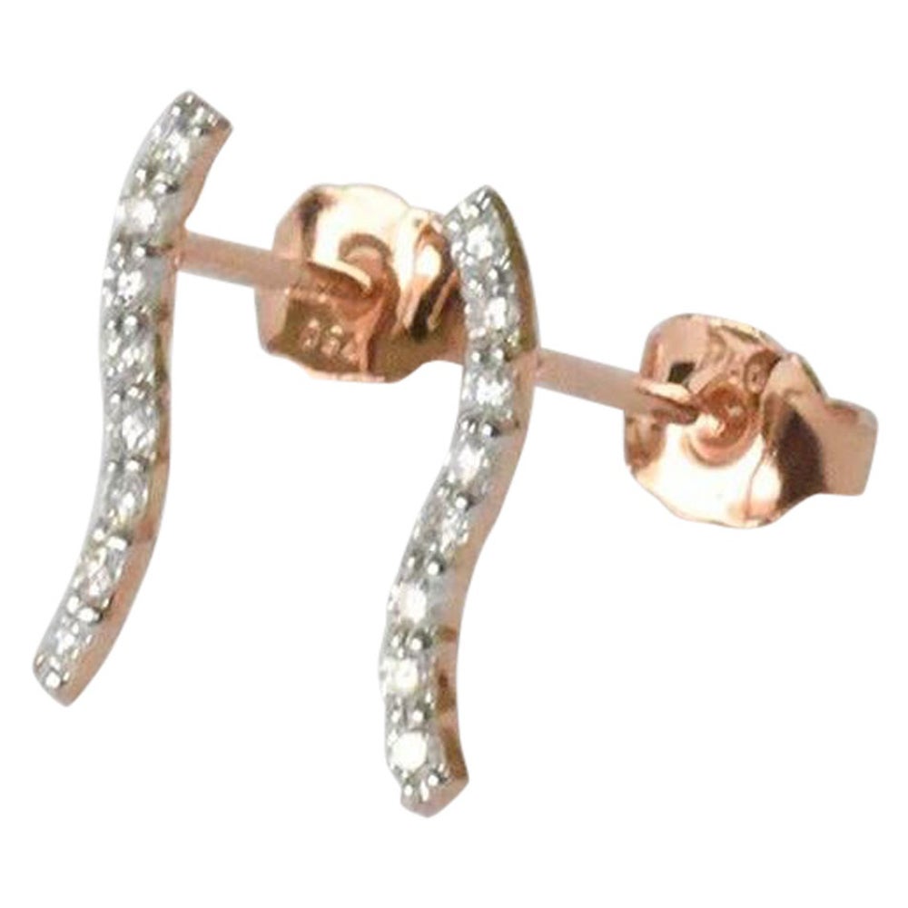 18k Rose Gold Curved Bar Earrings Diamond Studs Minimalist Trendy