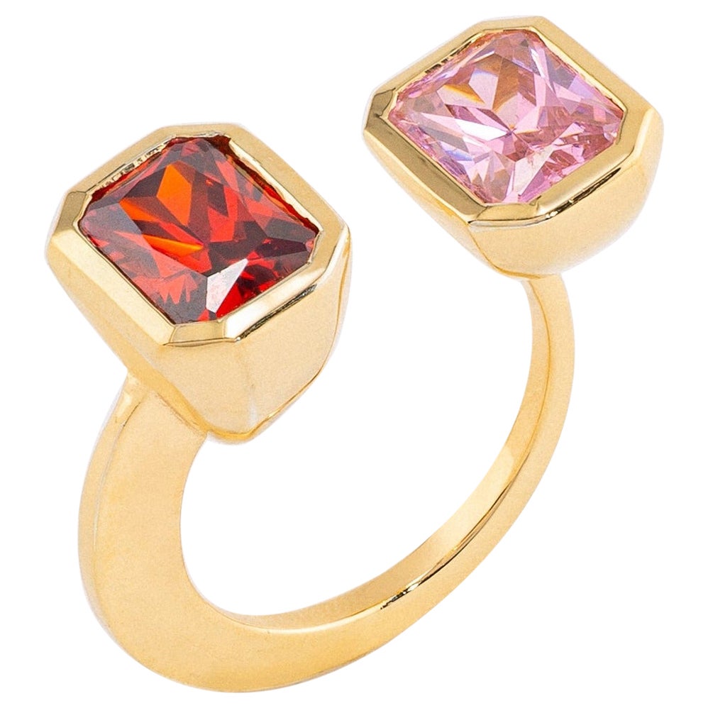 Lila Ring with Pink + Red in Gold For Sale
