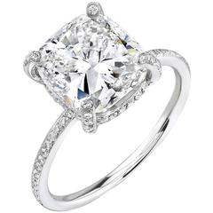 3.2 Carat GIA Cert Diamond Gold Cushion Pave Diamond Engagement Ring